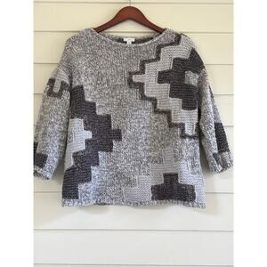J. Jill Gray Rollneck Crewneck Sweater XS S Cotton Blend Western Boho Boxy Knit